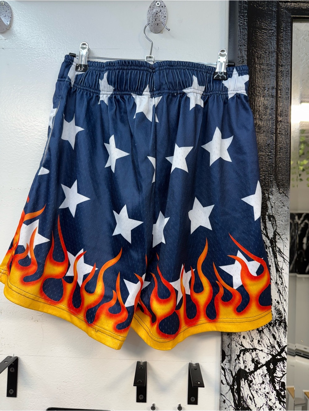 Eric Emanuel Navy White Stars Flame Athletic Shorts image 4